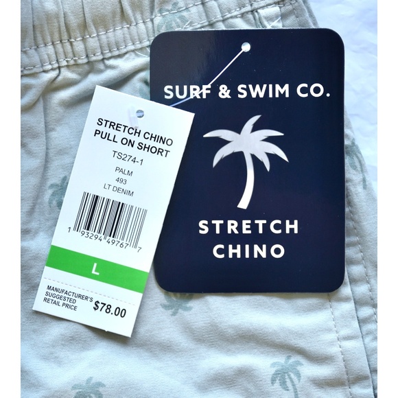TRUNKS SURF & SWIM CO. NWT STRETCH CHINO PALM PULL-ON LIGHT DENIM SHORTS. SIZE L - Picture 5 of 7